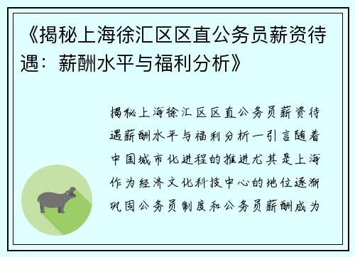《揭秘上海徐汇区区直公务员薪资待遇：薪酬水平与福利分析》