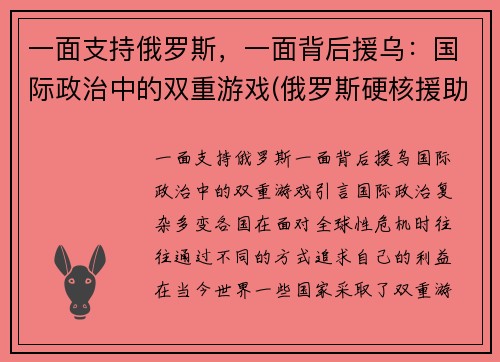 一面支持俄罗斯，一面背后援乌：国际政治中的双重游戏(俄罗斯硬核援助)