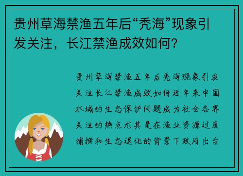 贵州草海禁渔五年后“秃海”现象引发关注，长江禁渔成效如何？