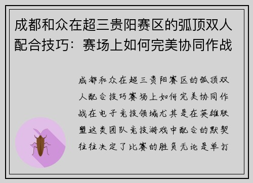 成都和众在超三贵阳赛区的弧顶双人配合技巧：赛场上如何完美协同作战