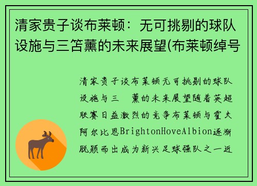 清家贵子谈布莱顿：无可挑剔的球队设施与三笘薰的未来展望(布莱顿绰号)
